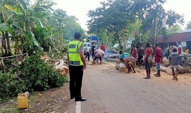 Bersihkan-Jalan- Raya-dari-Pohon-Tumbang,-Polsek-Polen-Melaksanakan-Pegamanan-Dan -Gatur-Lalin