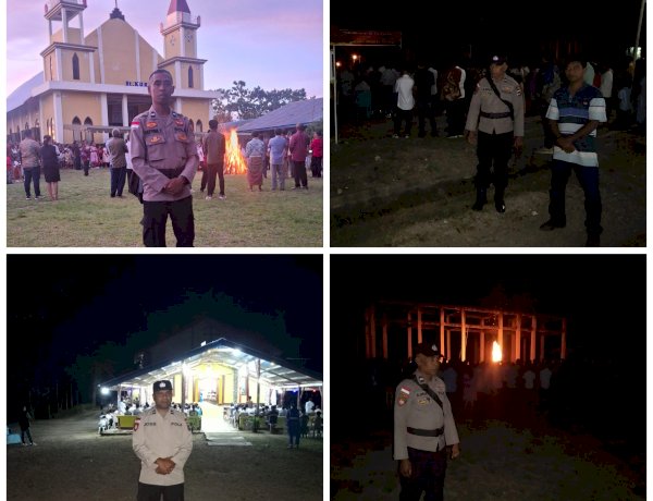 Polsek Batu Putih Melaksanakan Pengamanan Misa Sabtu Haleluya di 4 Titik Gereja