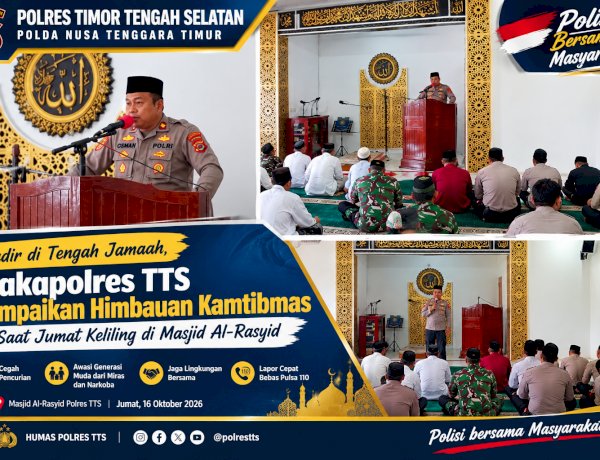 Hadir di Tengah Jamaah, Wakapolres TTS Sampaikan Himbauan Kamtibmas Saat Jumat Keliling di Masjid Al-Rasyid