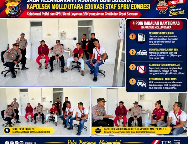 Jaga Kelancaran Pasokan BBM Subsidi, Kapolsek Mollo Utara Edukasi Staf SPBU Eonbesi