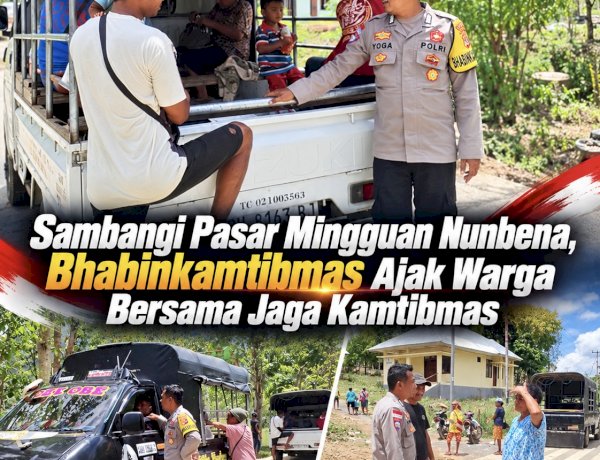 Sambangi Pasar Mingguan Nunbena, Bhabinkamtibmas Ajak Warga Bersama Jaga Kamtibmas