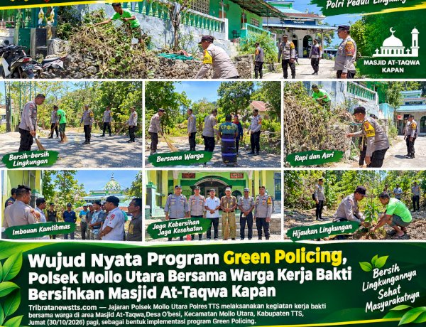Wujud Nyata Program Green Policing, Polsek Mollo Utara Bersama Warga Kerja Bakti Bersihkan Masjid At-Taqwa Kapan