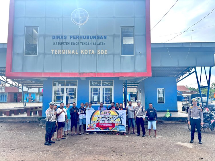 Polri Presisi Polres TTS Melalui Sat Lantas Sosialisasi Mudik Aman dan Hotline Mudik Polri 110