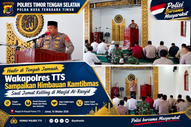 Hadir di Tengah Jamaah, Wakapolres TTS Sampaikan Himbauan Kamtibmas Saat Jumat Keliling di Masjid Al-Rasyid