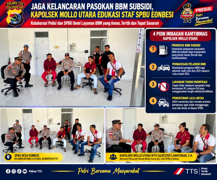 Jaga Kelancaran Pasokan BBM Subsidi, Kapolsek Mollo Utara Edukasi Staf SPBU Eonbesi